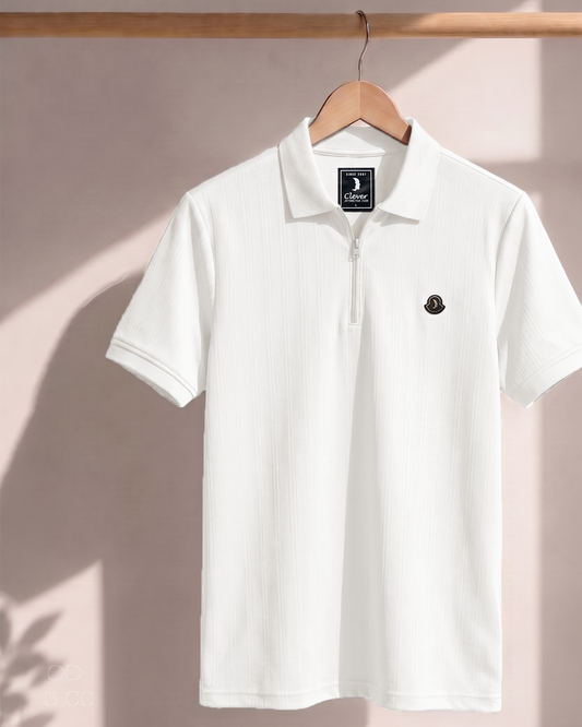 White Half-Zip Cotton Polo Shirt