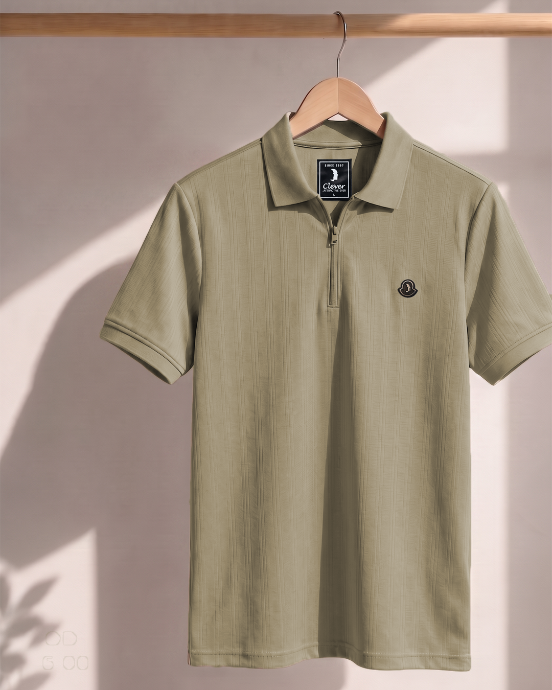 Beige Half-Zip Cotton Polo Shirt