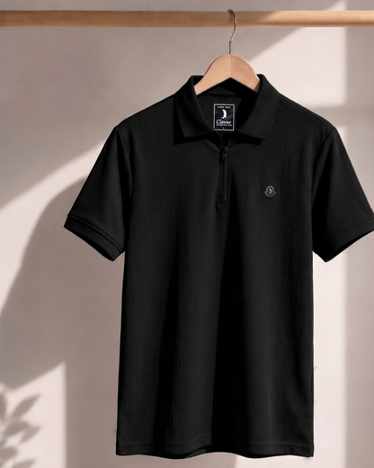 Black Half-Zip Cotton Polo Shirt