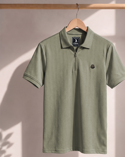 Olive Half-Zip Cotton Polo Shirt