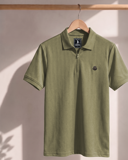 Oil Half-Zip Cotton Polo Shirt