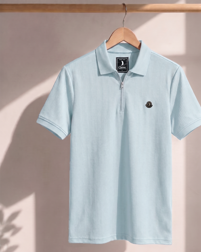 Baby Blue Half-Zip Cotton Polo Shirt