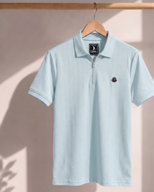 Baby Blue Half-Zip Cotton Polo Shirt