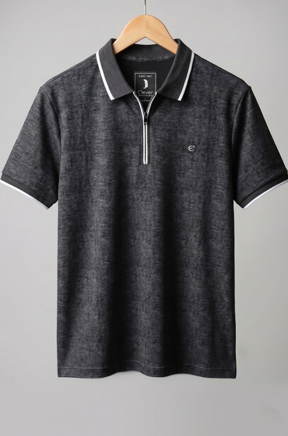 Black Half-Zip Cotton Polo Shirt