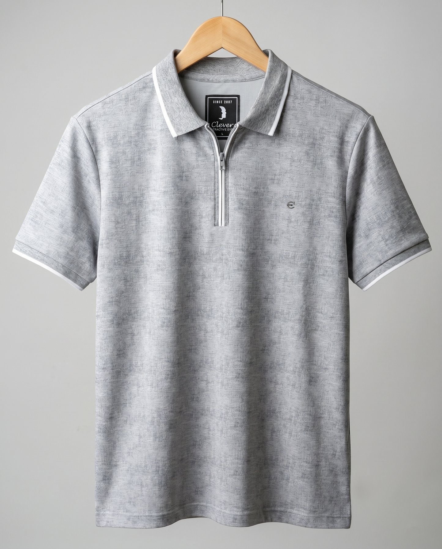 Grey Half-Zip Cotton Polo Shirt