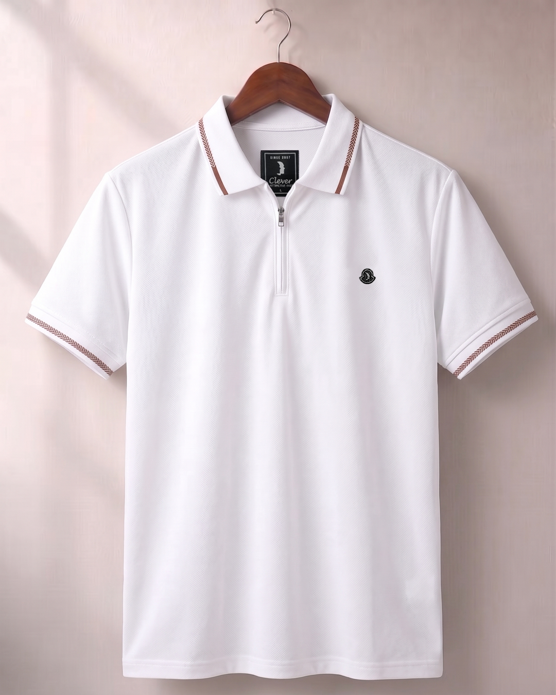 White Half-Zip Plain Cotton Polo Shirt