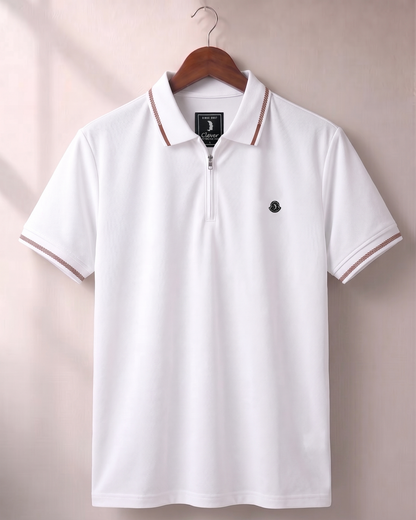 White Half-Zip Plain Cotton Polo Shirt