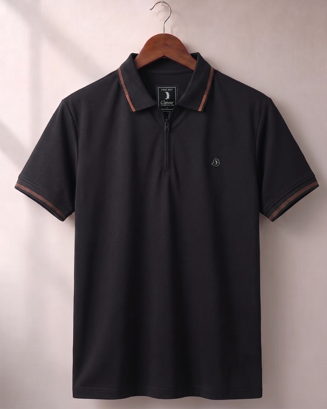 Black Half-Zip Plain Cotton Polo Shirt