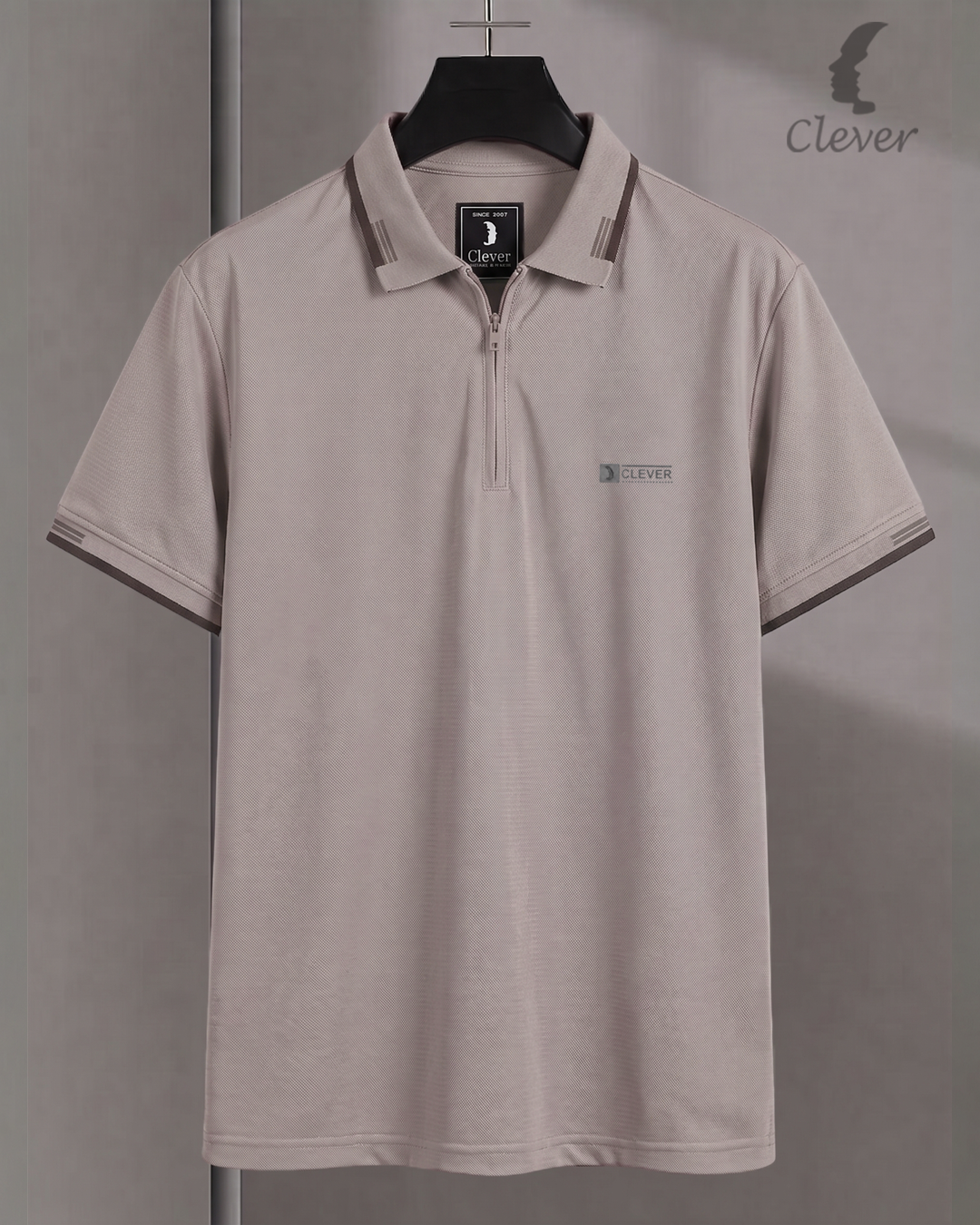 Cashmere Half-Zip Cotton Polo Shirt with Brown Trim