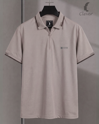 Cashmere Half-Zip Cotton Polo Shirt with Brown Trim