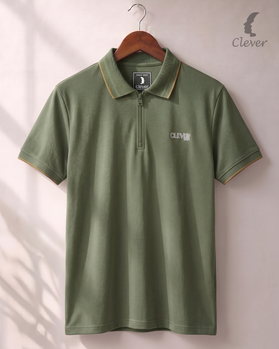 Olive Half-Zip Cotton Polo Shirt