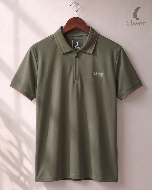 Oil Half-Zip Cotton Polo Shirt