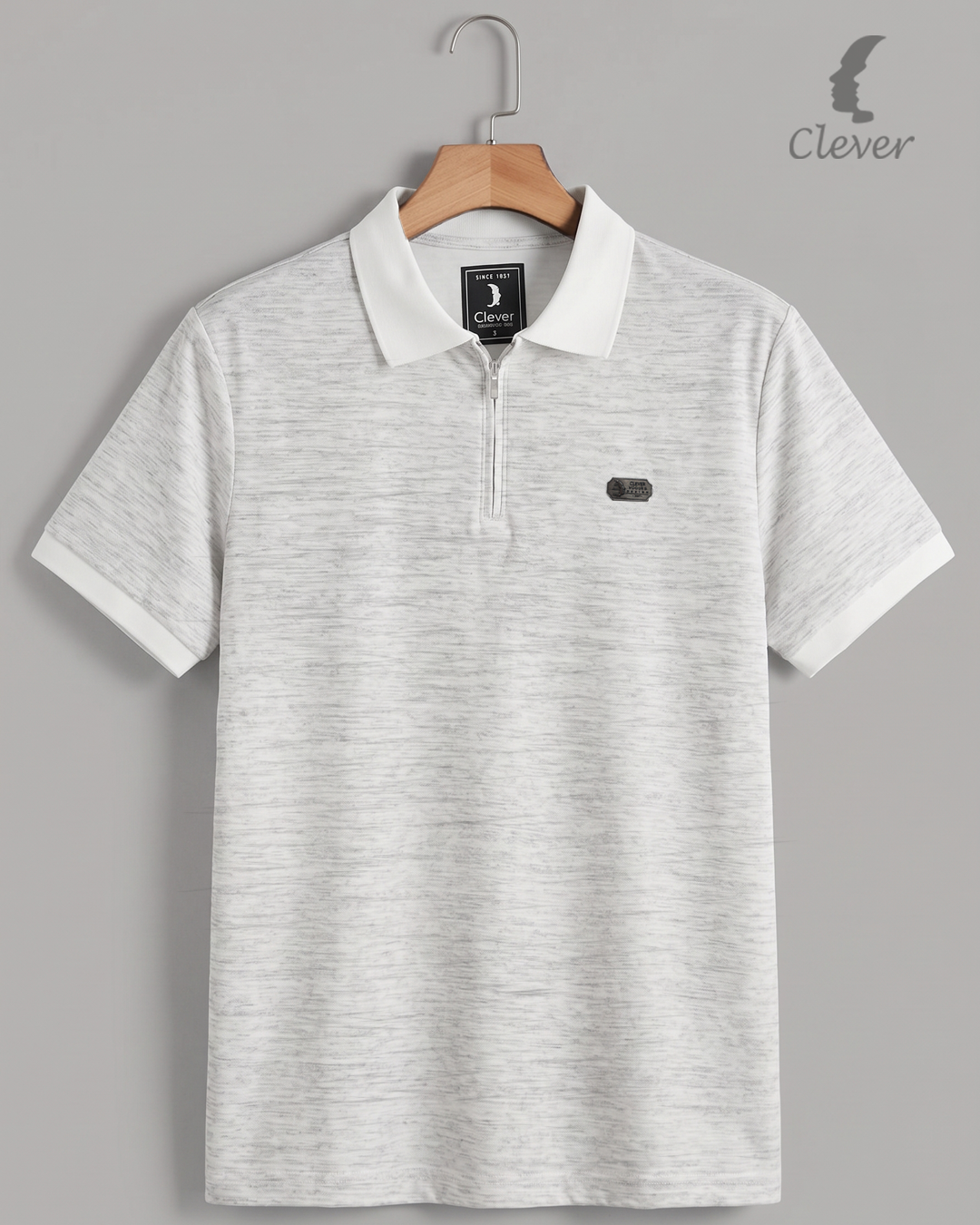 Off-white Half-Zip Melange Cotton Polo Shirt