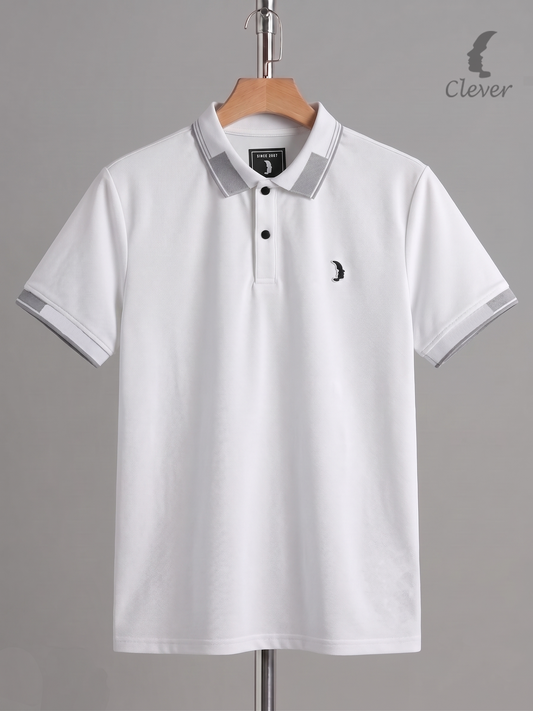 White Cotton Contrast Trim Polo Shirt