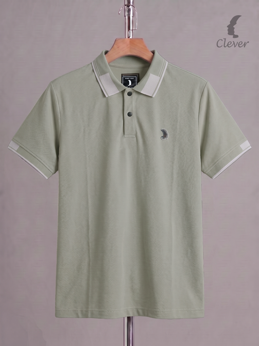 Pistachio Green Cotton Contrast Trim Polo Shirt