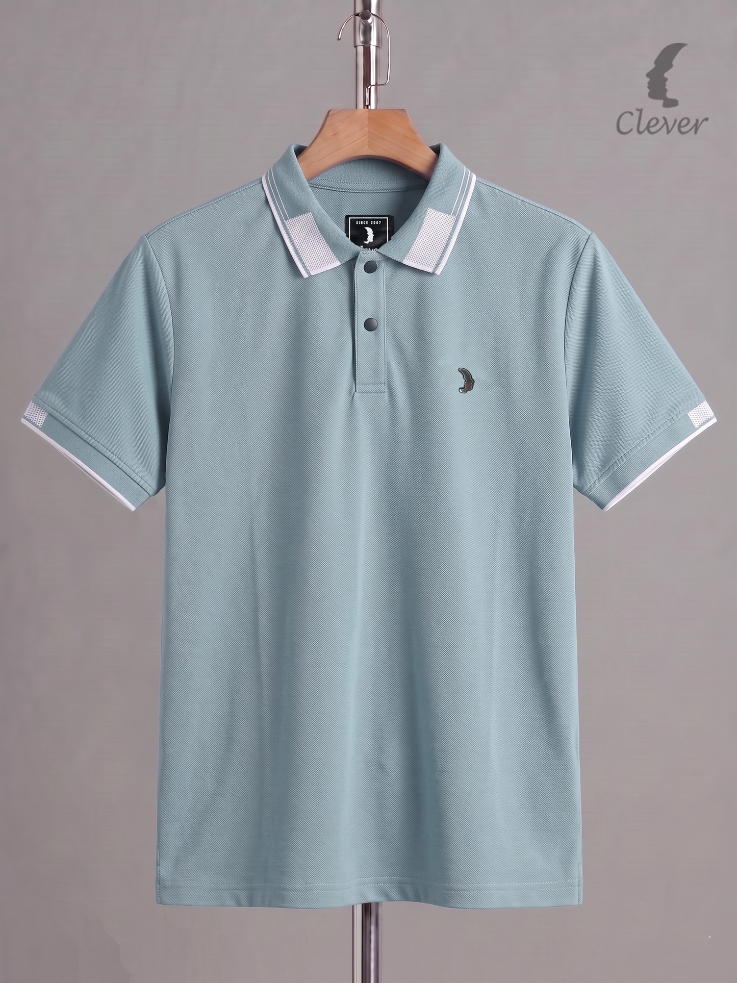 Pale Blue Cotton Contrast Trim Polo Shirt