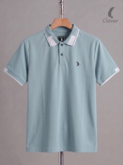 Pale Blue Cotton Contrast Trim Polo Shirt