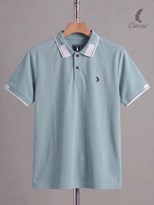 Pale Blue Cotton Contrast Trim Polo Shirt