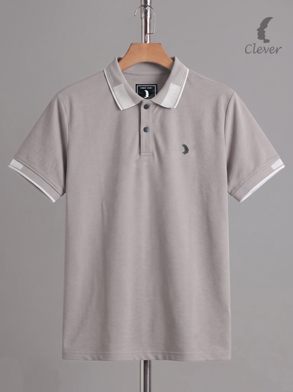 Taupe Cotton Contrast Trim Polo Shirt
