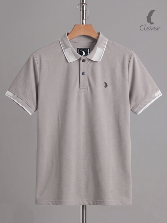 Taupe Cotton Contrast Trim Polo Shirt