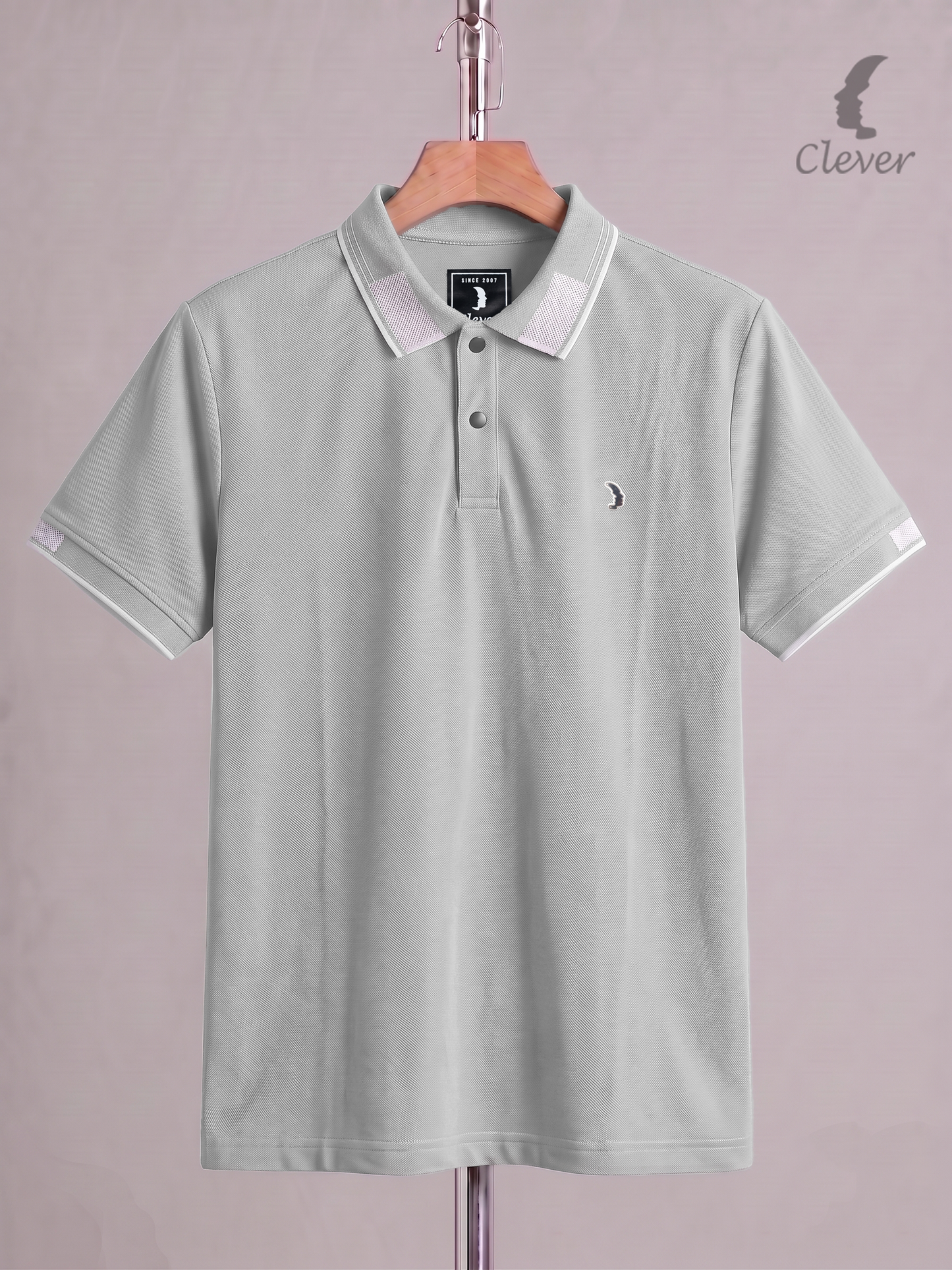 Silver Cotton Contrast Trim Polo Shirt