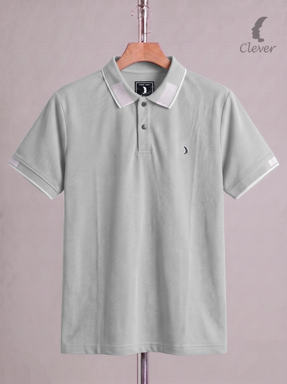 Silver Cotton Contrast Trim Polo Shirt