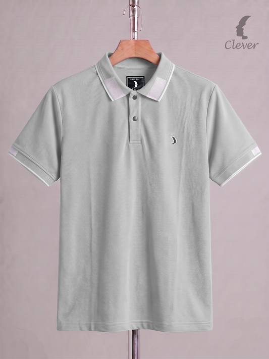 Silver Cotton Contrast Trim Polo Shirt