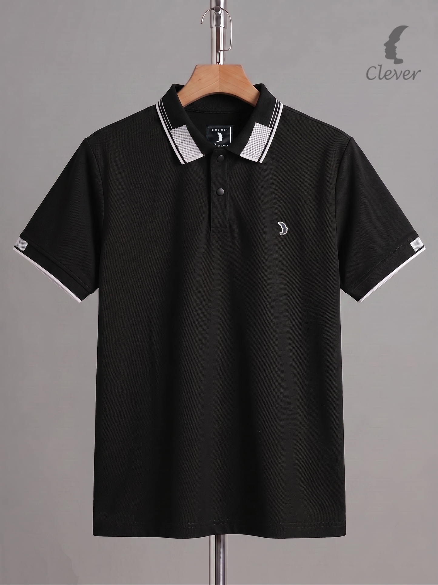 Black Cotton Contrast Trim Polo Shirt