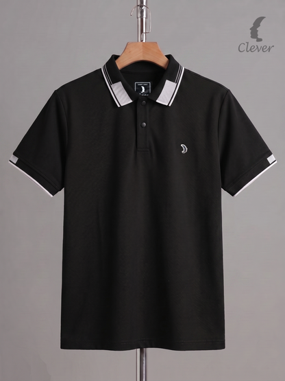 Black Cotton Contrast Trim Polo Shirt