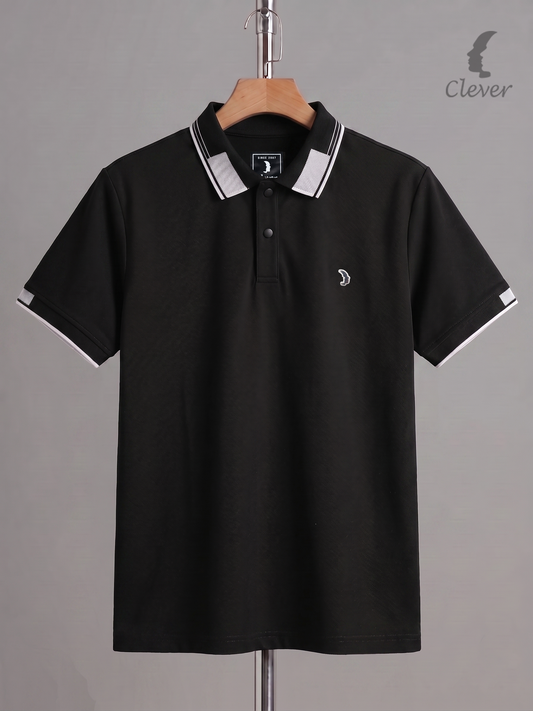 Black Cotton Contrast Trim Polo Shirt