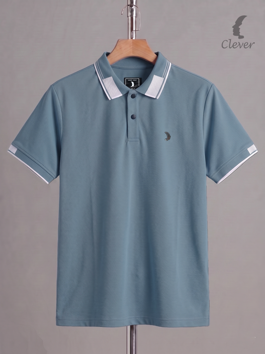 Deep Sky Blue Cotton Contrast Trim Polo Shirt