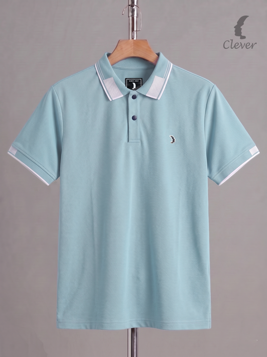 Baby Blue Cotton Contrast Trim Polo Shirt