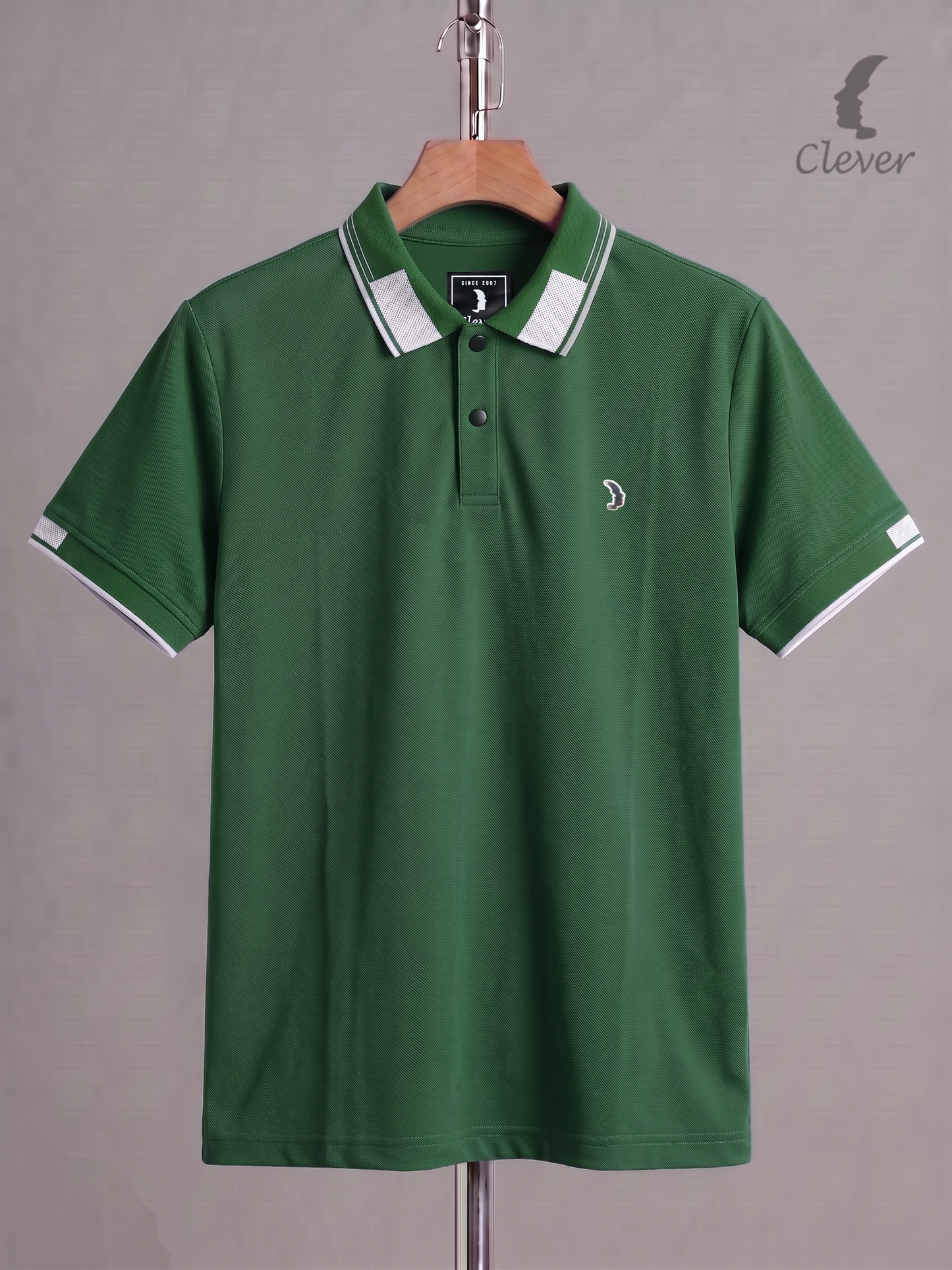 Dark Green Cotton Contrast Trim Polo Shirt