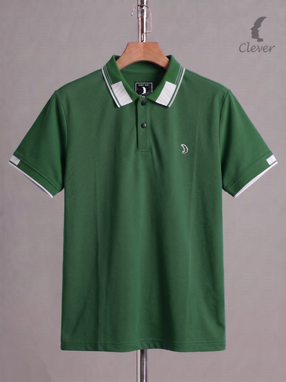 Dark Green Cotton Contrast Trim Polo Shirt