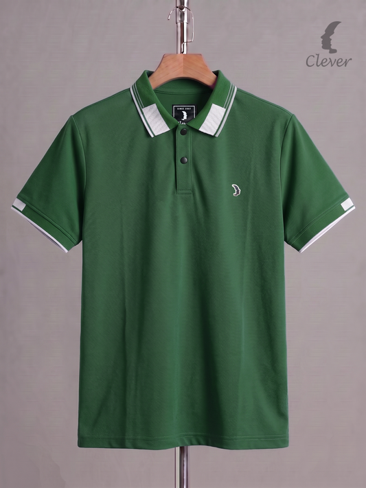 Dark Green Cotton Contrast Trim Polo Shirt