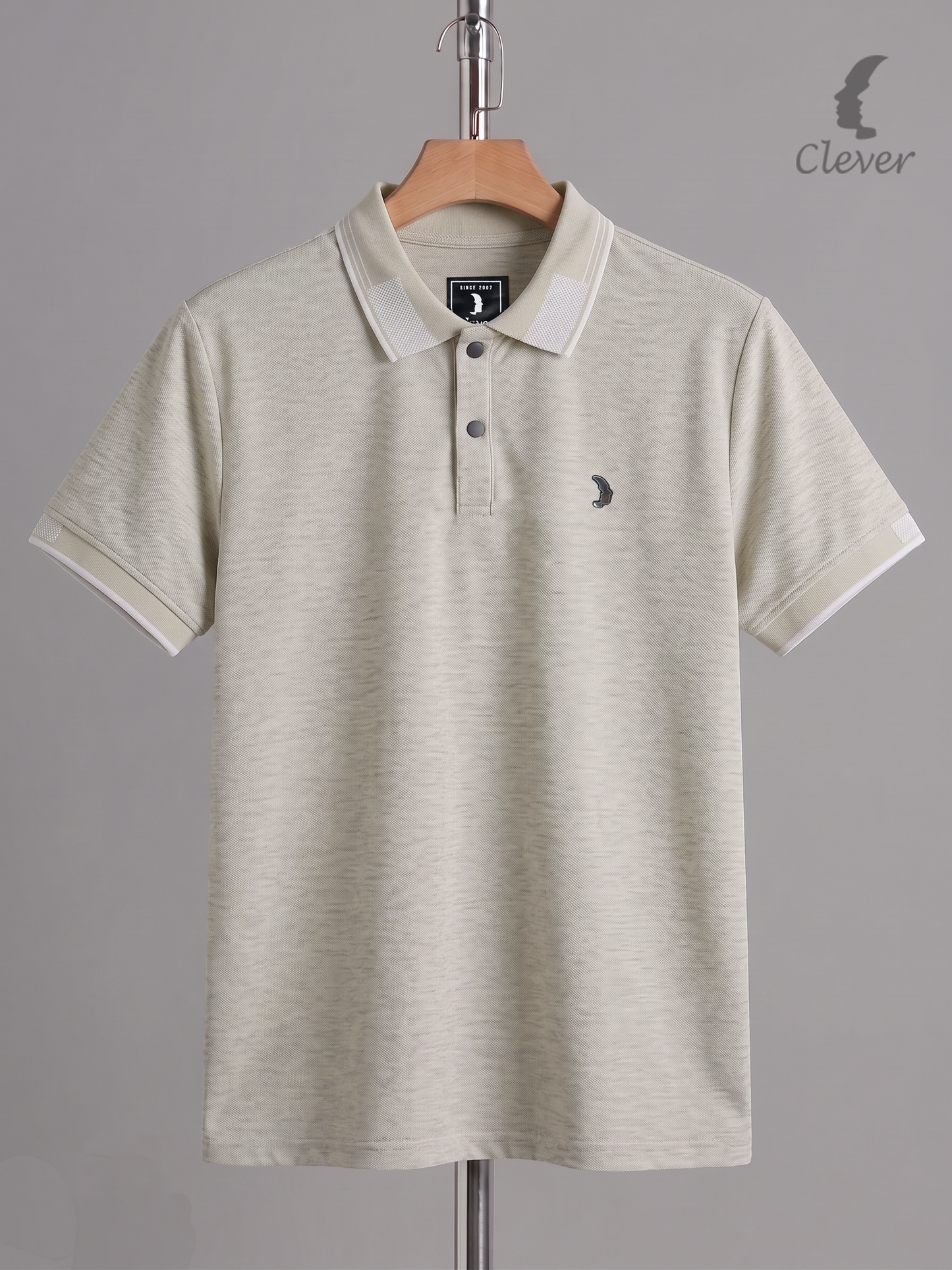 Light Beige  Cotton Contrast Trim Polo Shirt