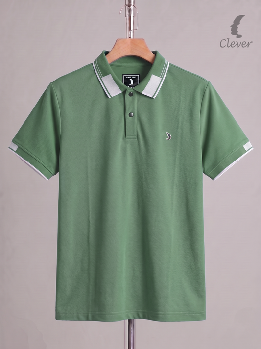 Green Cotton Contrast Trim Polo Shirt