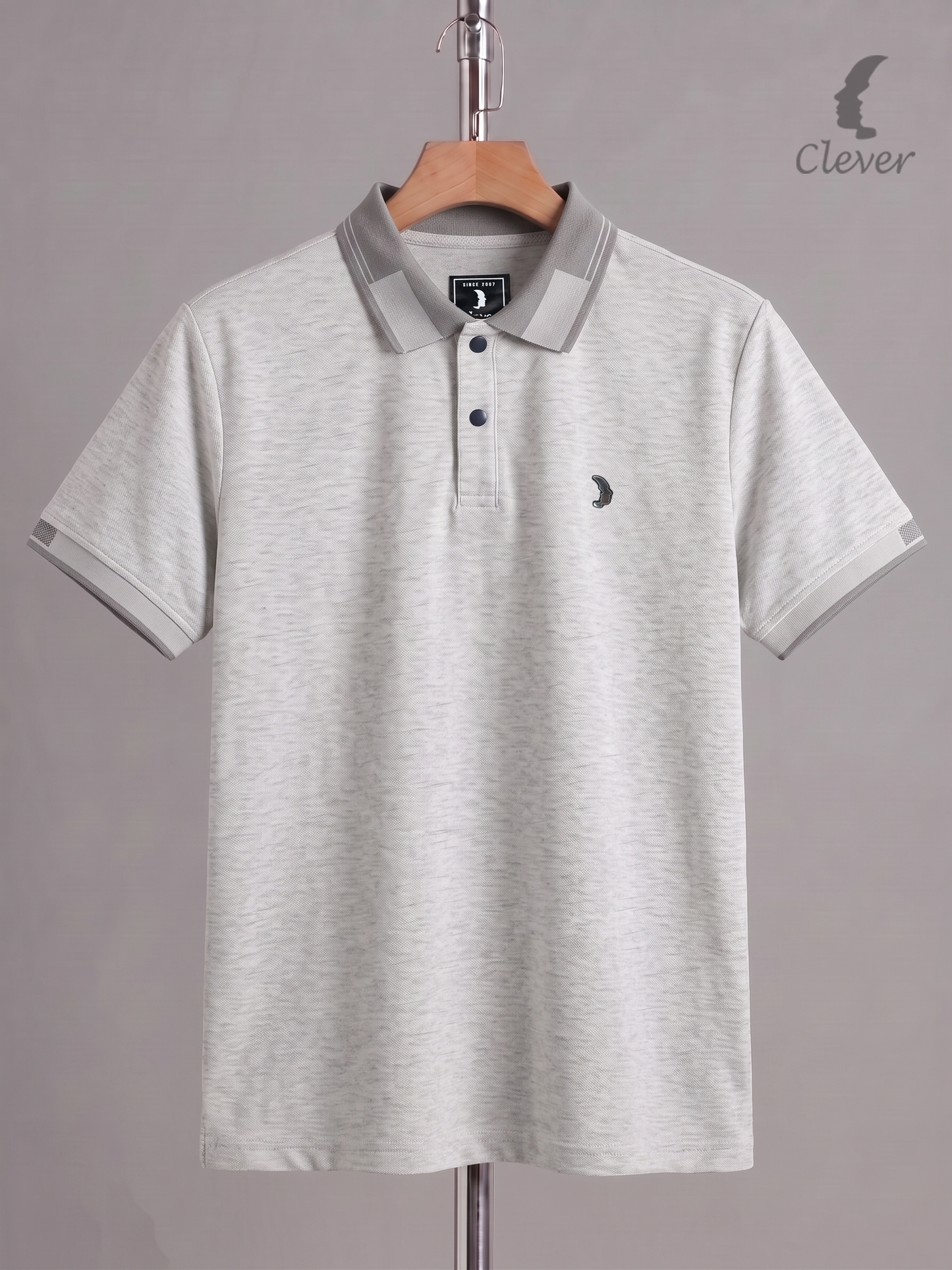 Light Grey Cotton Contrast Trim Polo Shirt