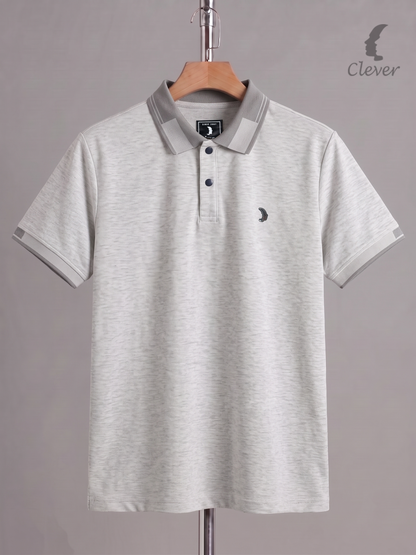 Light Grey Cotton Contrast Trim Polo Shirt