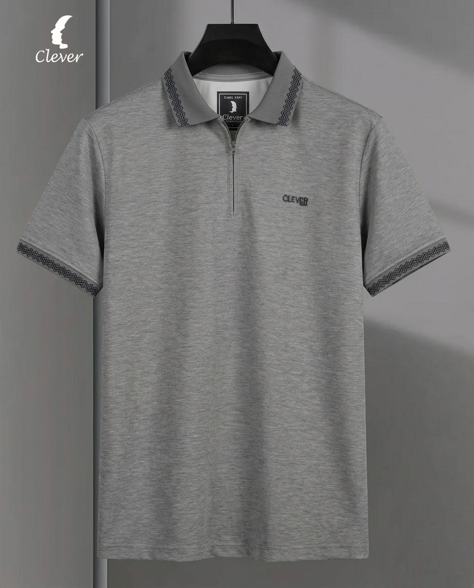 Light Grey Half-Zip Cotton Polo Shirt