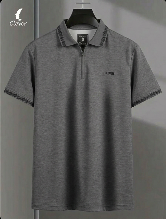 Dark Grey Half-Zip Cotton Polo Shirt