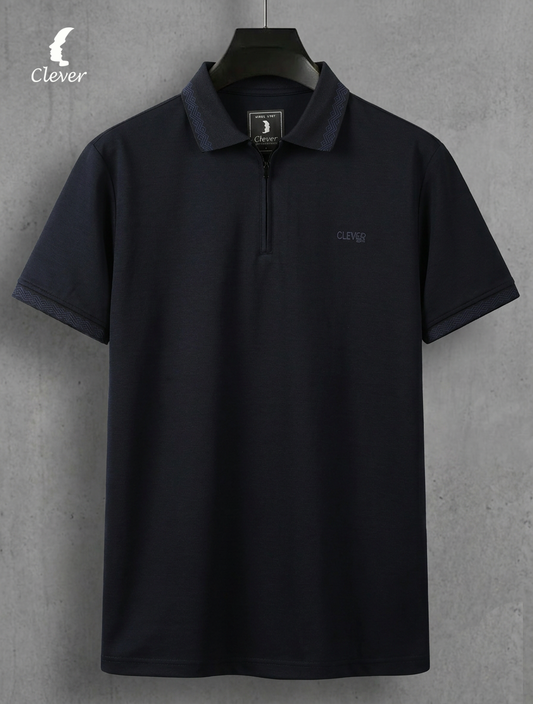 Black Half-Zip Cotton Polo Shirt