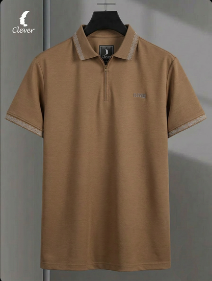 Caffee Half-Zip Cotton Polo Shirt
