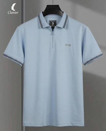 Bady Blue Half-Zip Cotton Polo Shirt