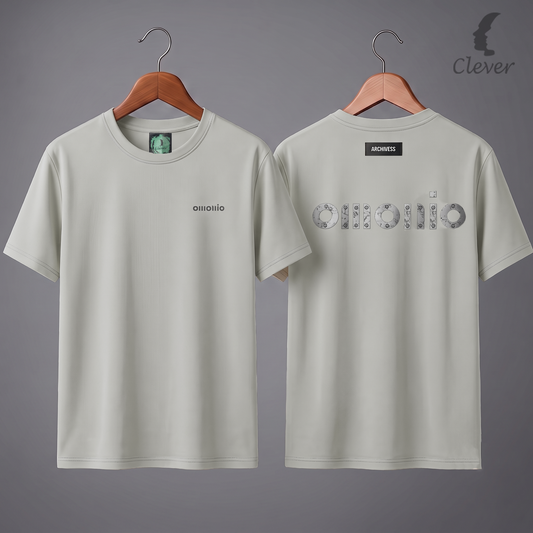 Beige Over Size Modern Printed Cotton T-Shirt