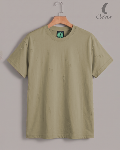 Camel Over Size Round Cotton T-Shirt