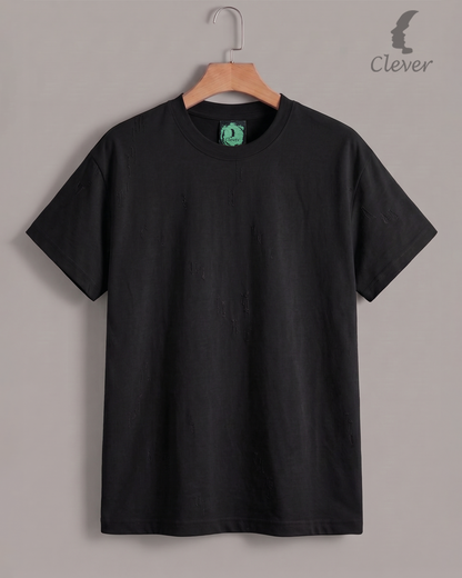 Black Over Size Round Cotton T-Shirt