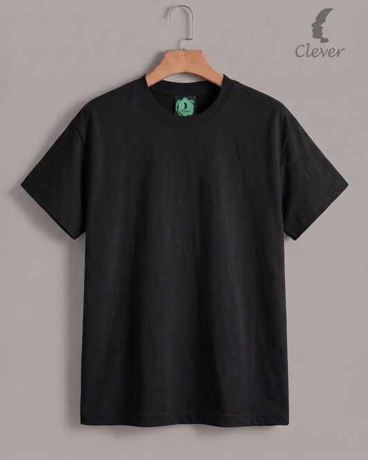 Black Over Size Round Cotton T-Shirt