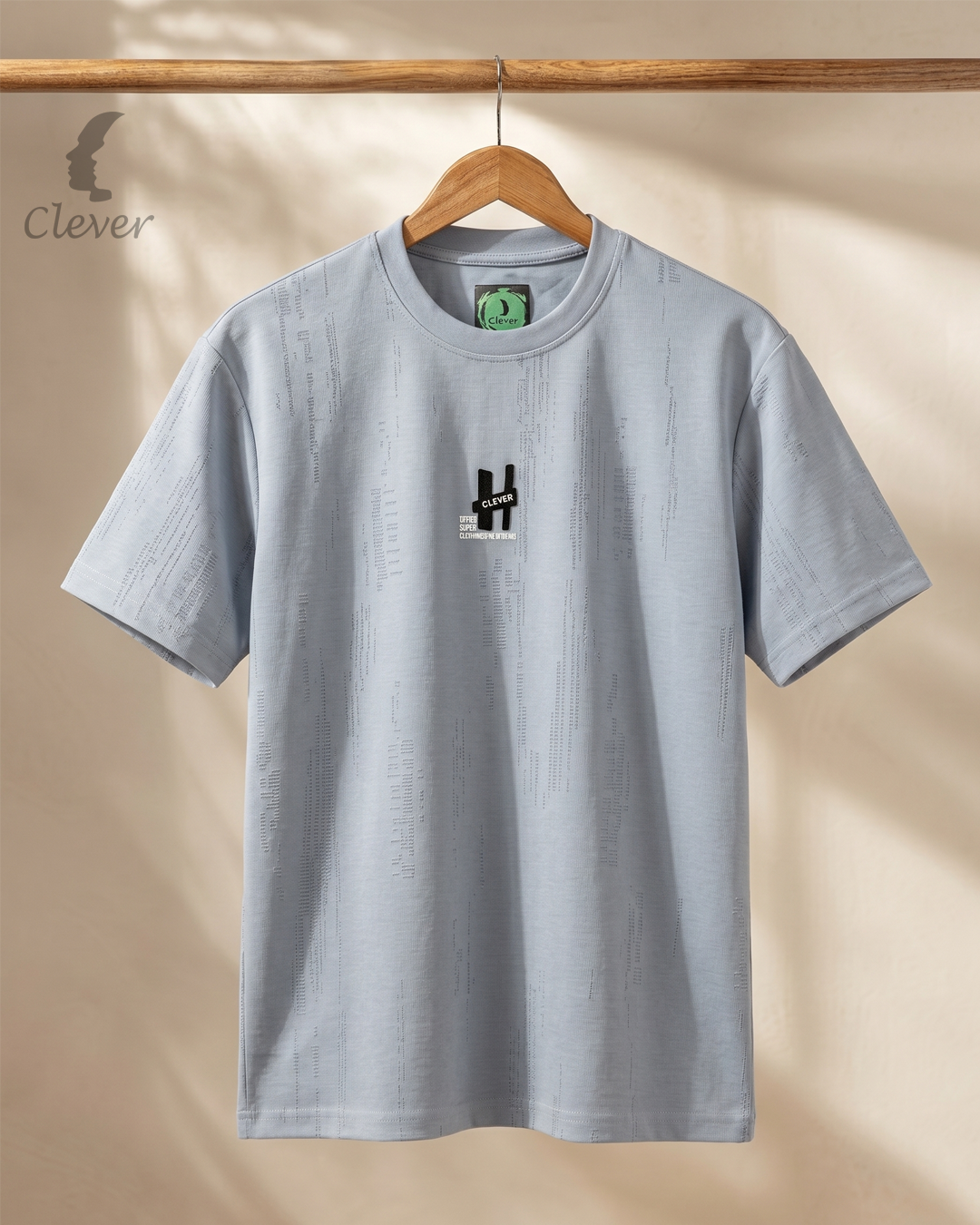 Dark Sky Blue Printed Over Size Cotton T-Shirt