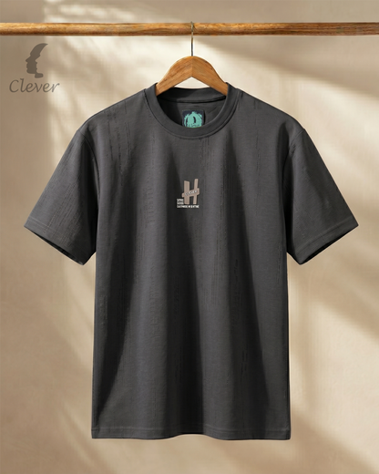 Metallic Grey Printed Over Size Cotton T-Shirt